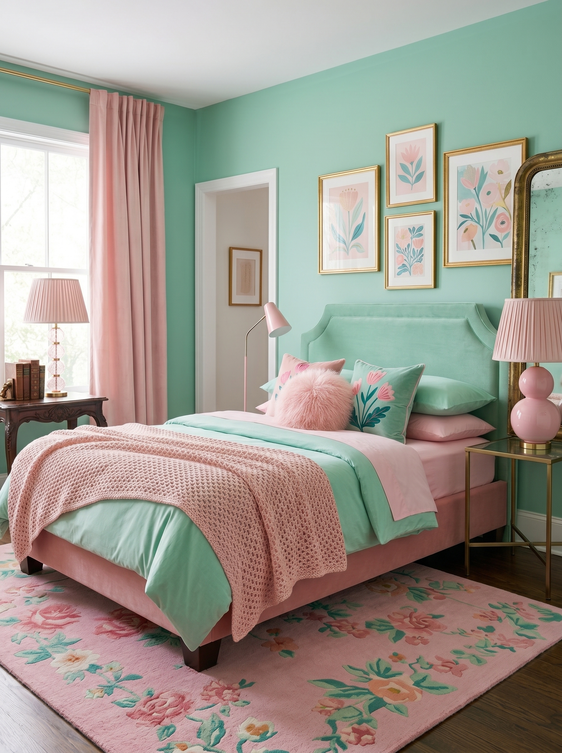 Green and pink bedroom ideas