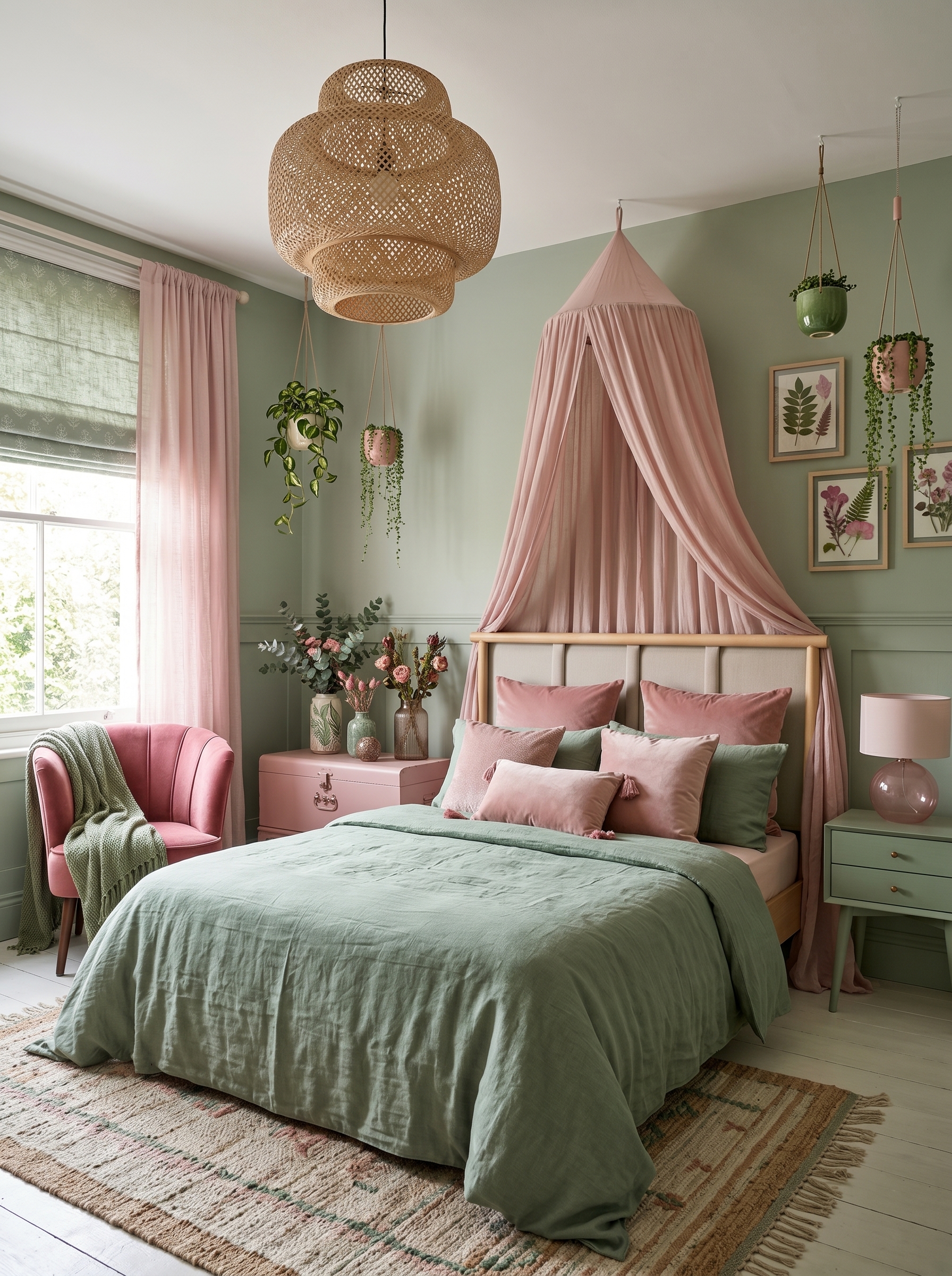 Green and pink bedroom ideas