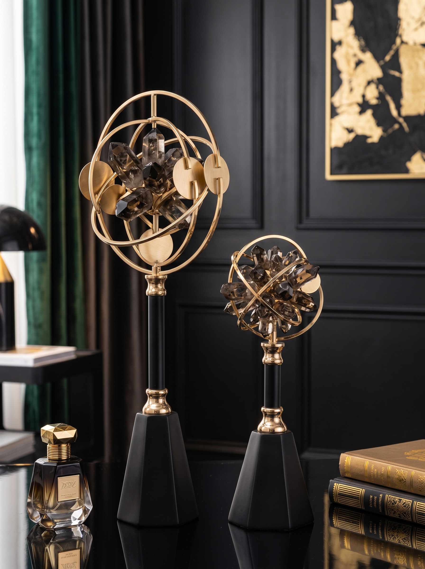Gold and black centrepiece ideas