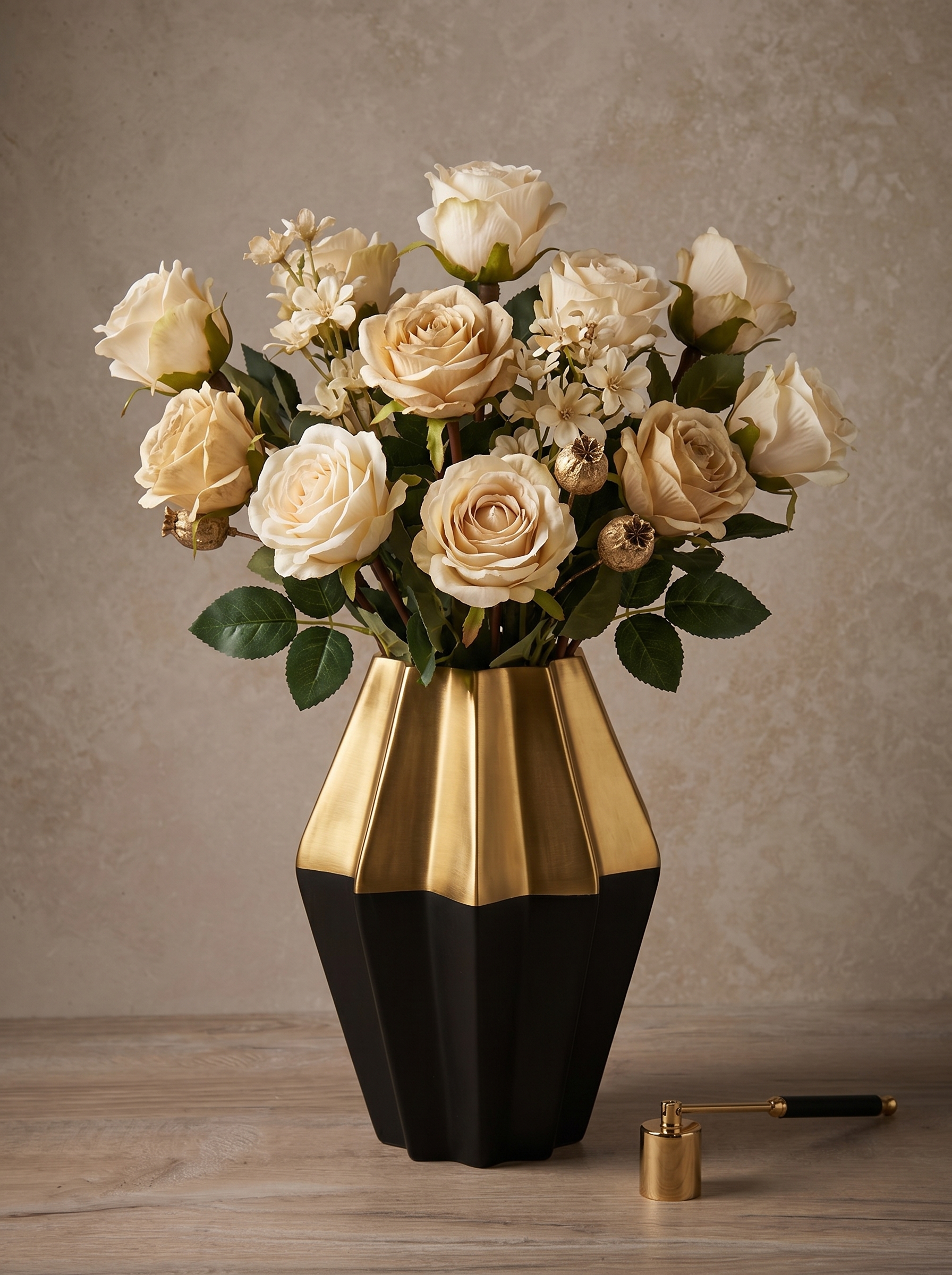 Gold and black centrepiece ideas