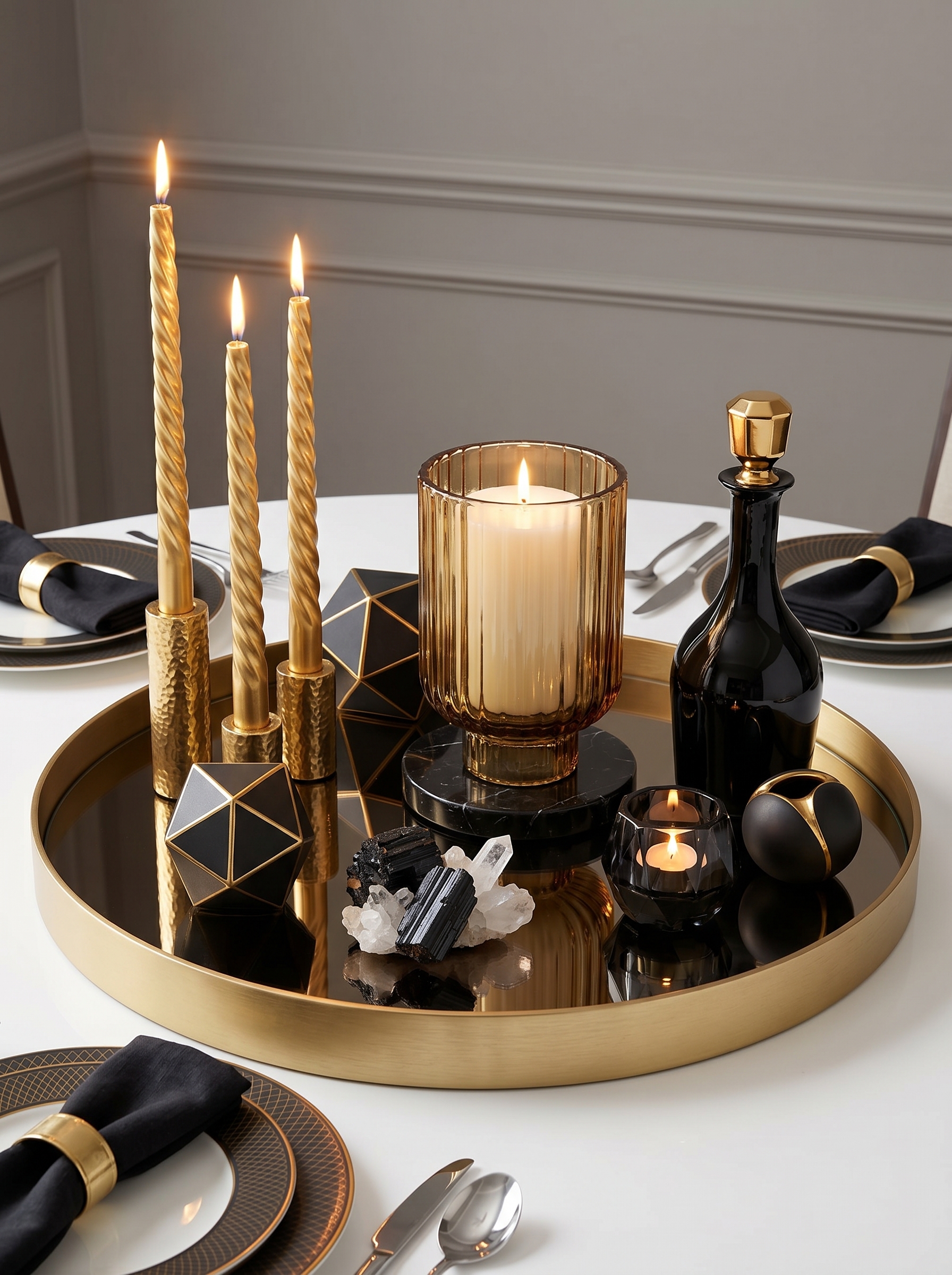 Gold and black centrepiece ideas