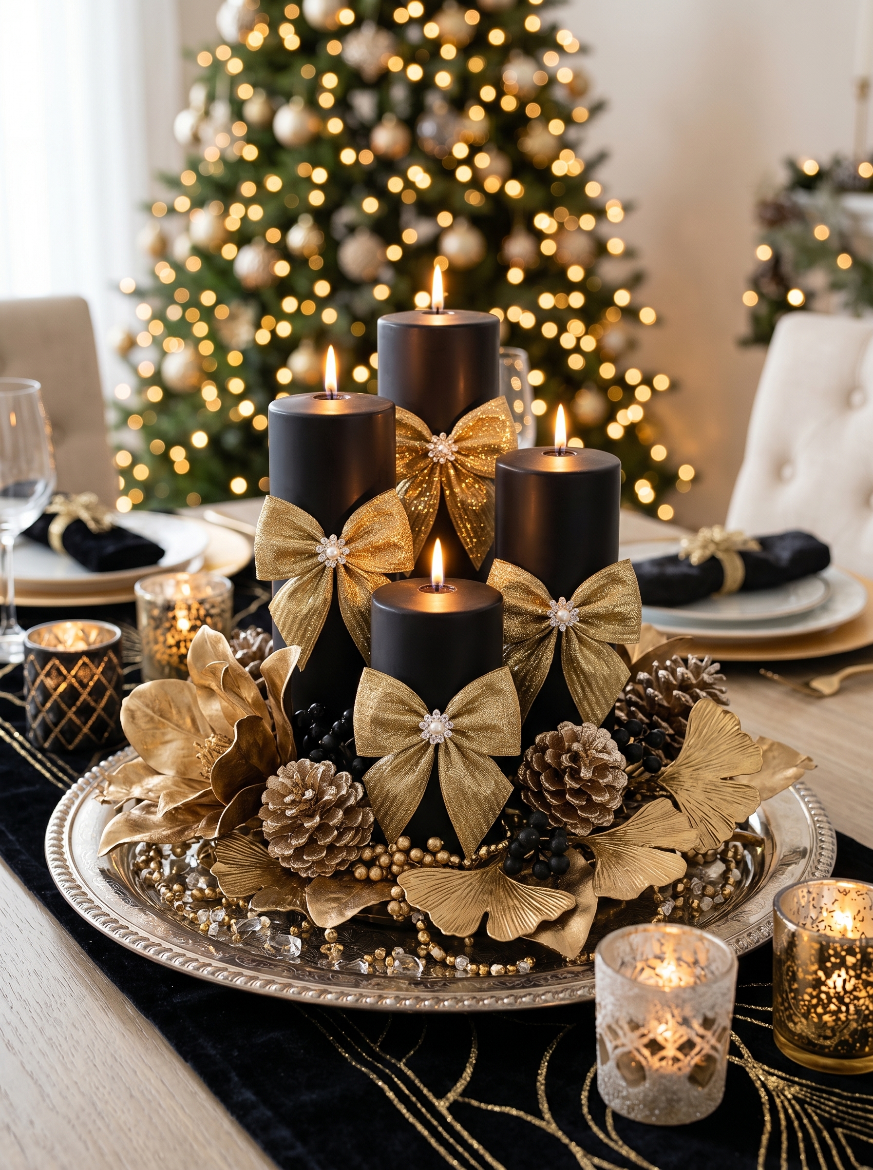 Gold and black centrepiece ideas