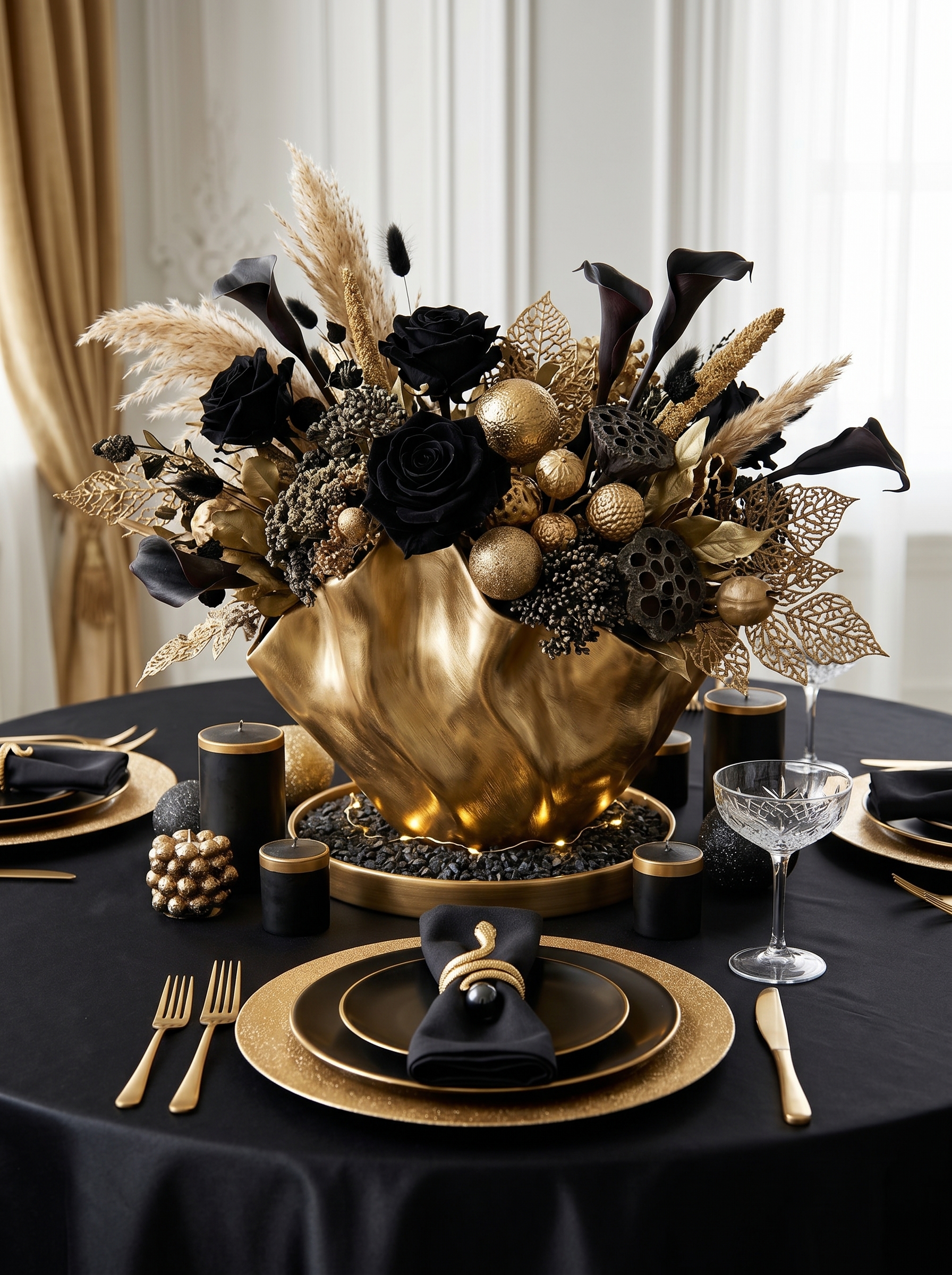 Gold and black centrepiece ideas