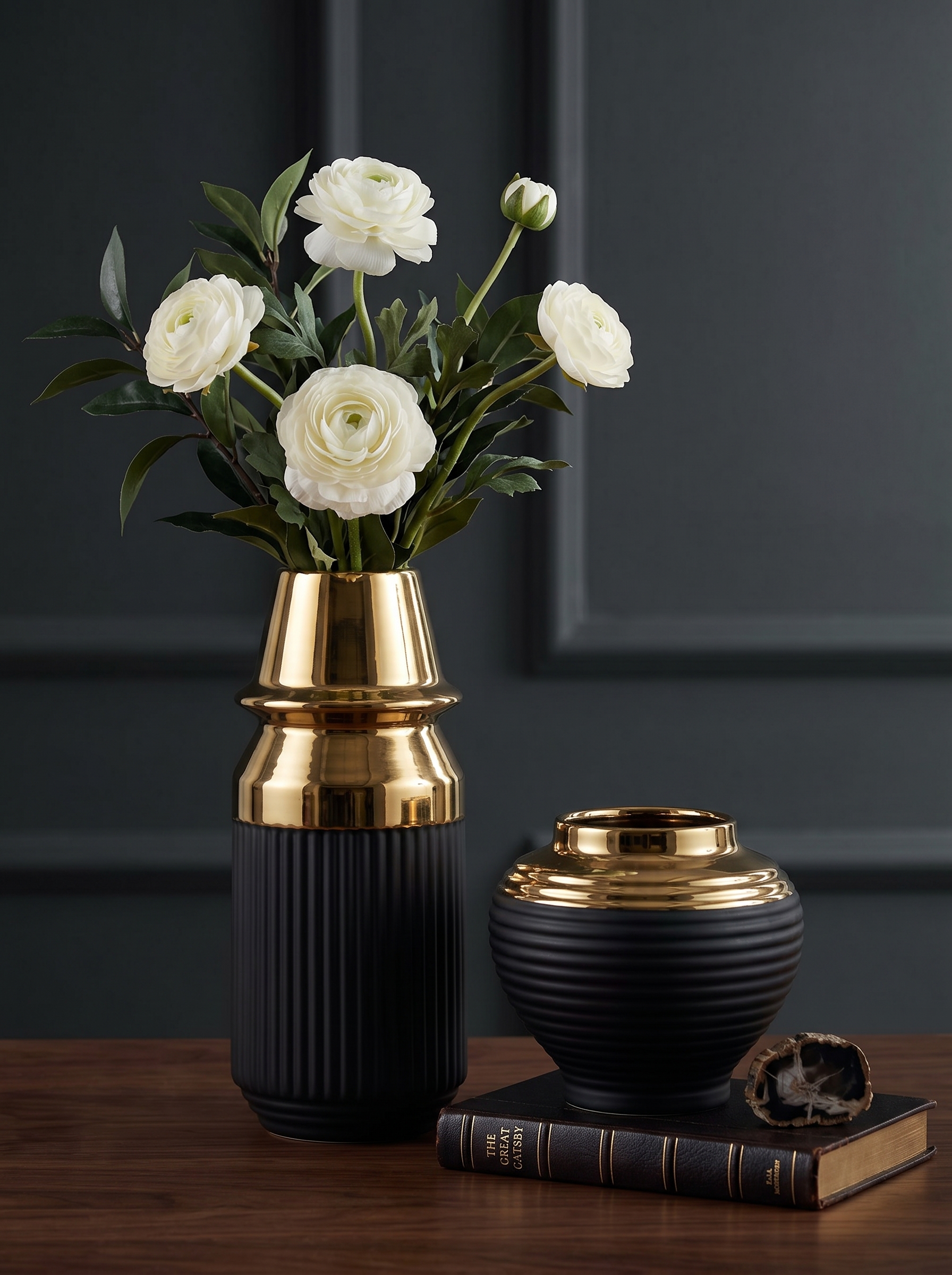 Gold and black centrepiece ideas