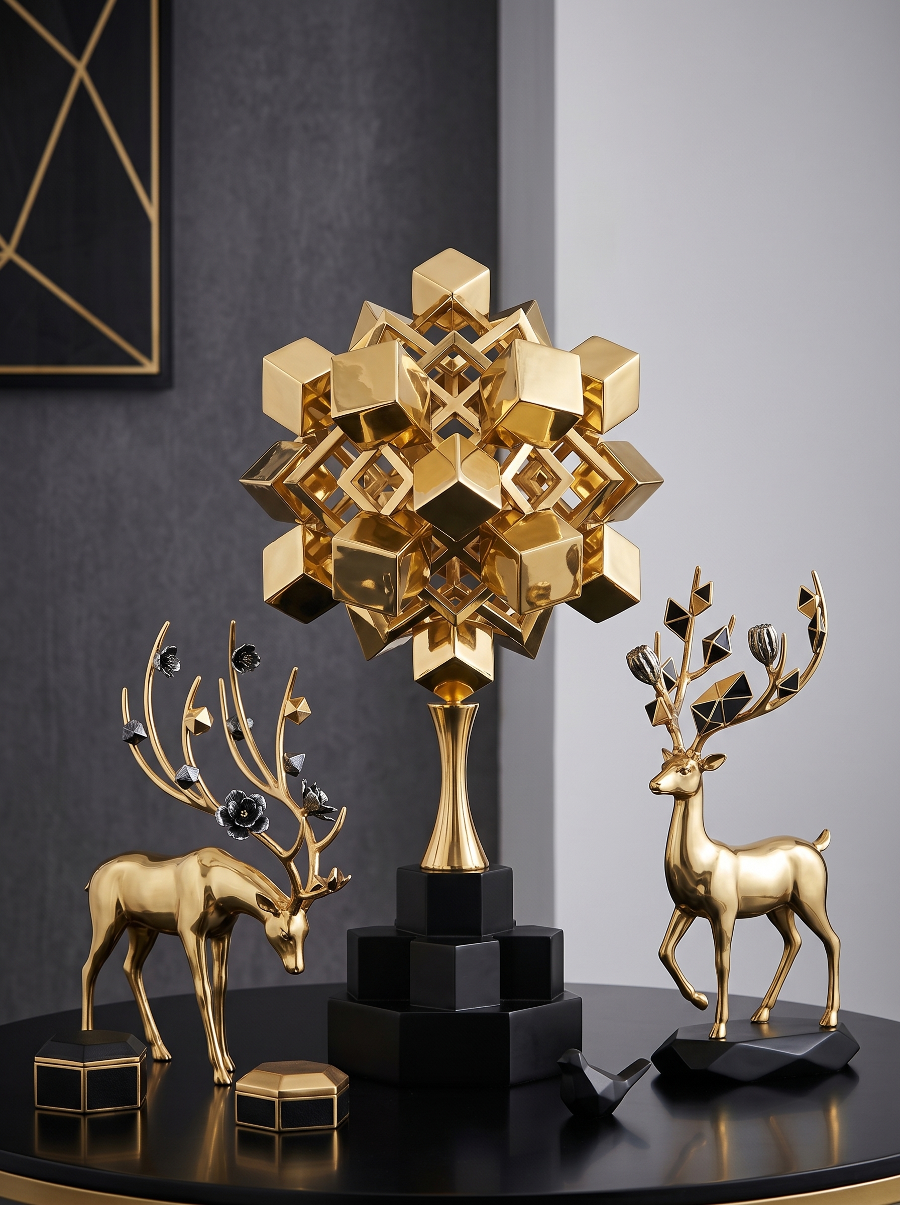 Gold and black centrepiece ideas