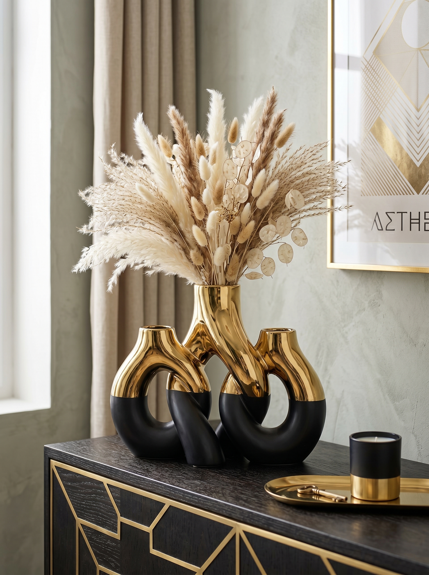 Gold and black centrepiece ideas