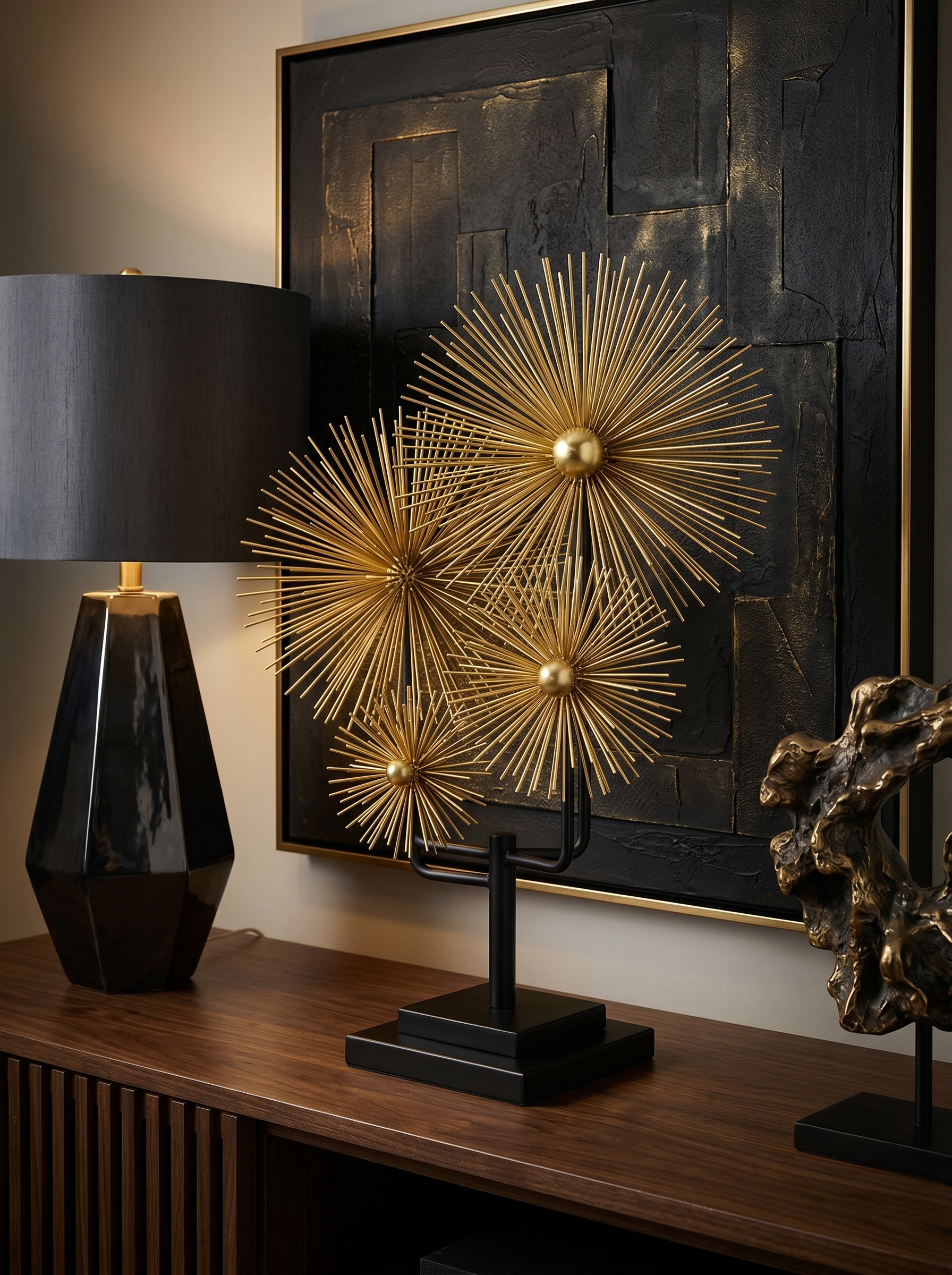 Gold and black centrepiece ideas