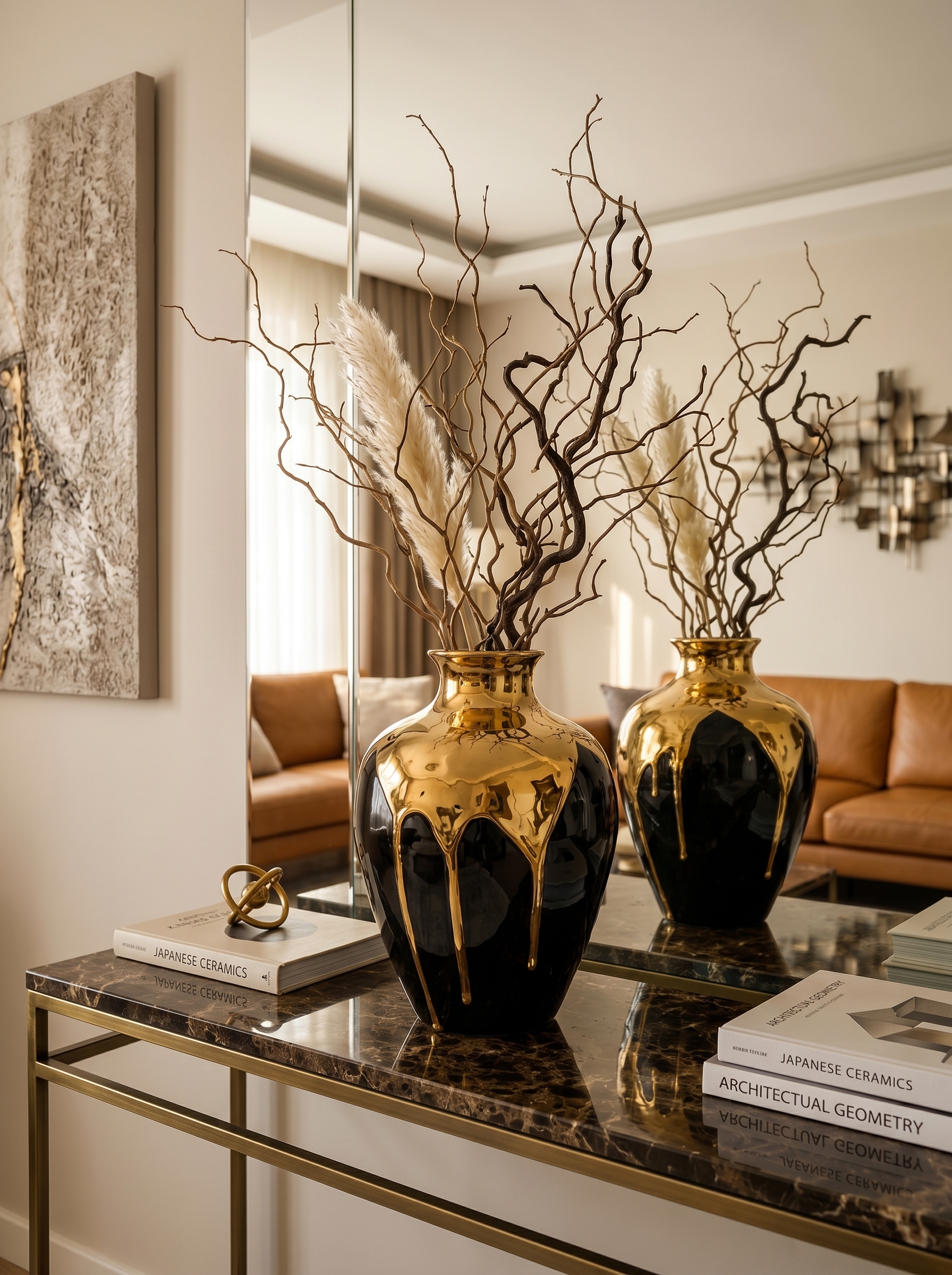 Gold and black centrepiece ideas
