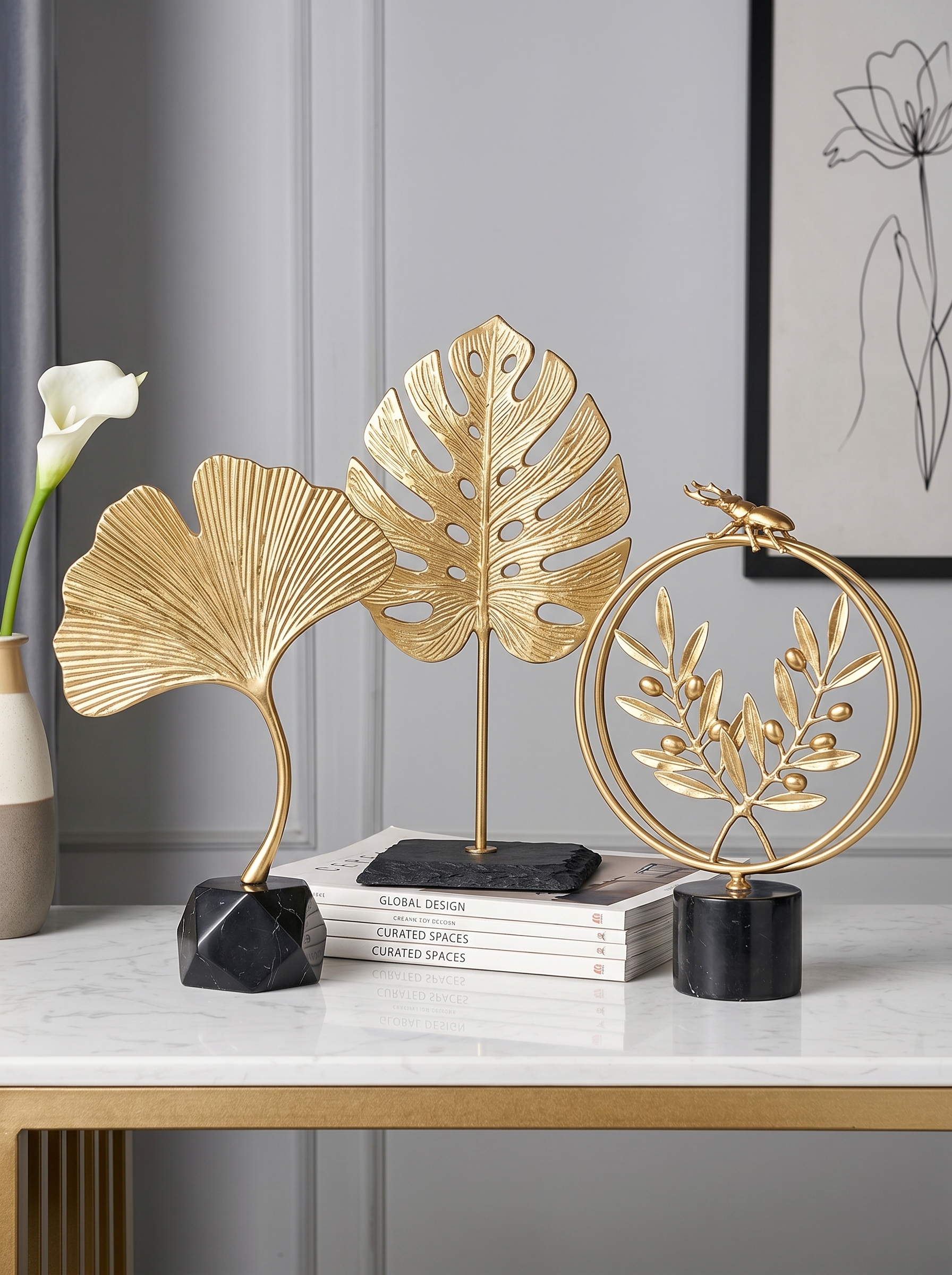 Gold and black centrepiece ideas