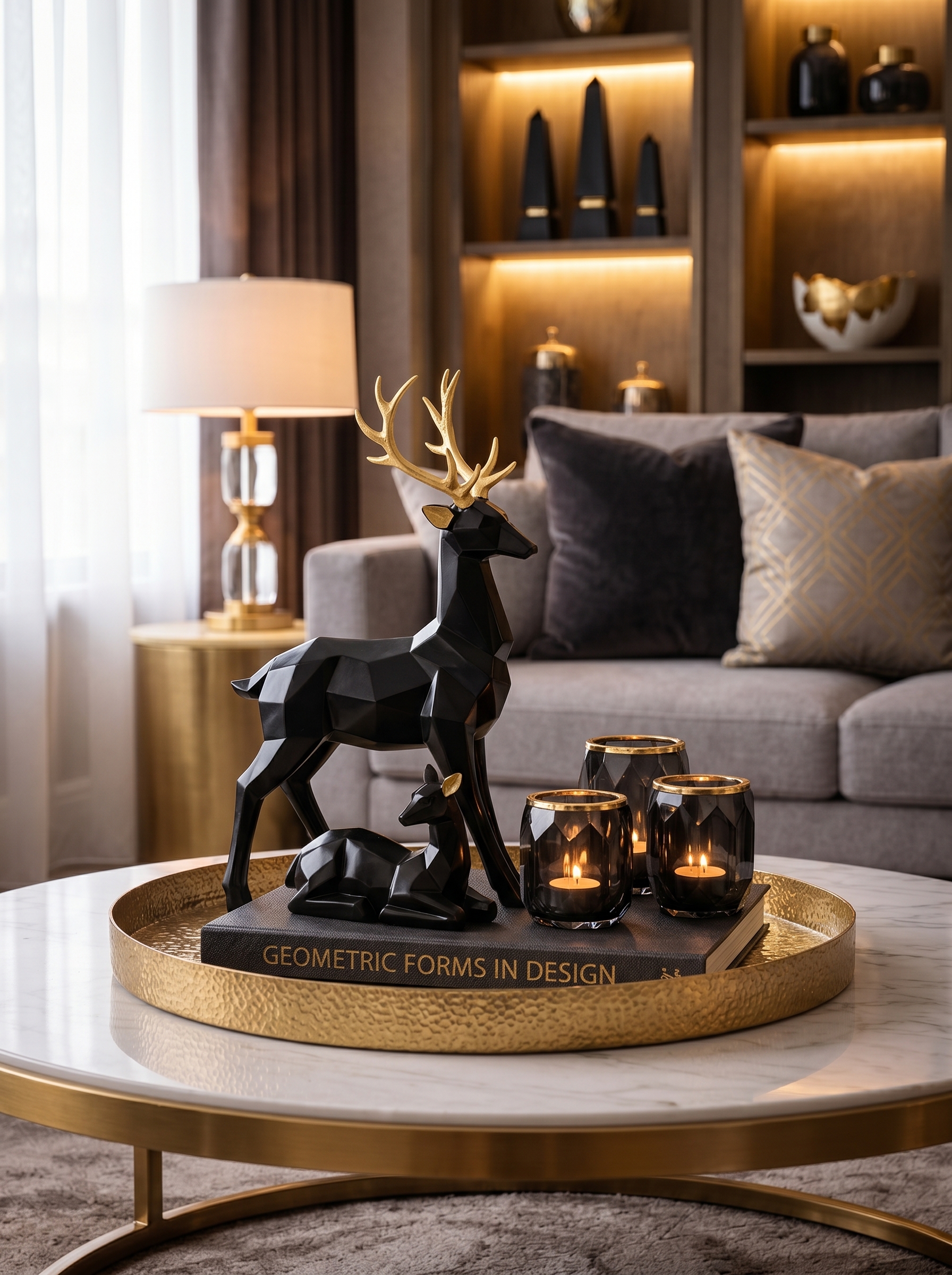 Gold and black centrepiece ideas