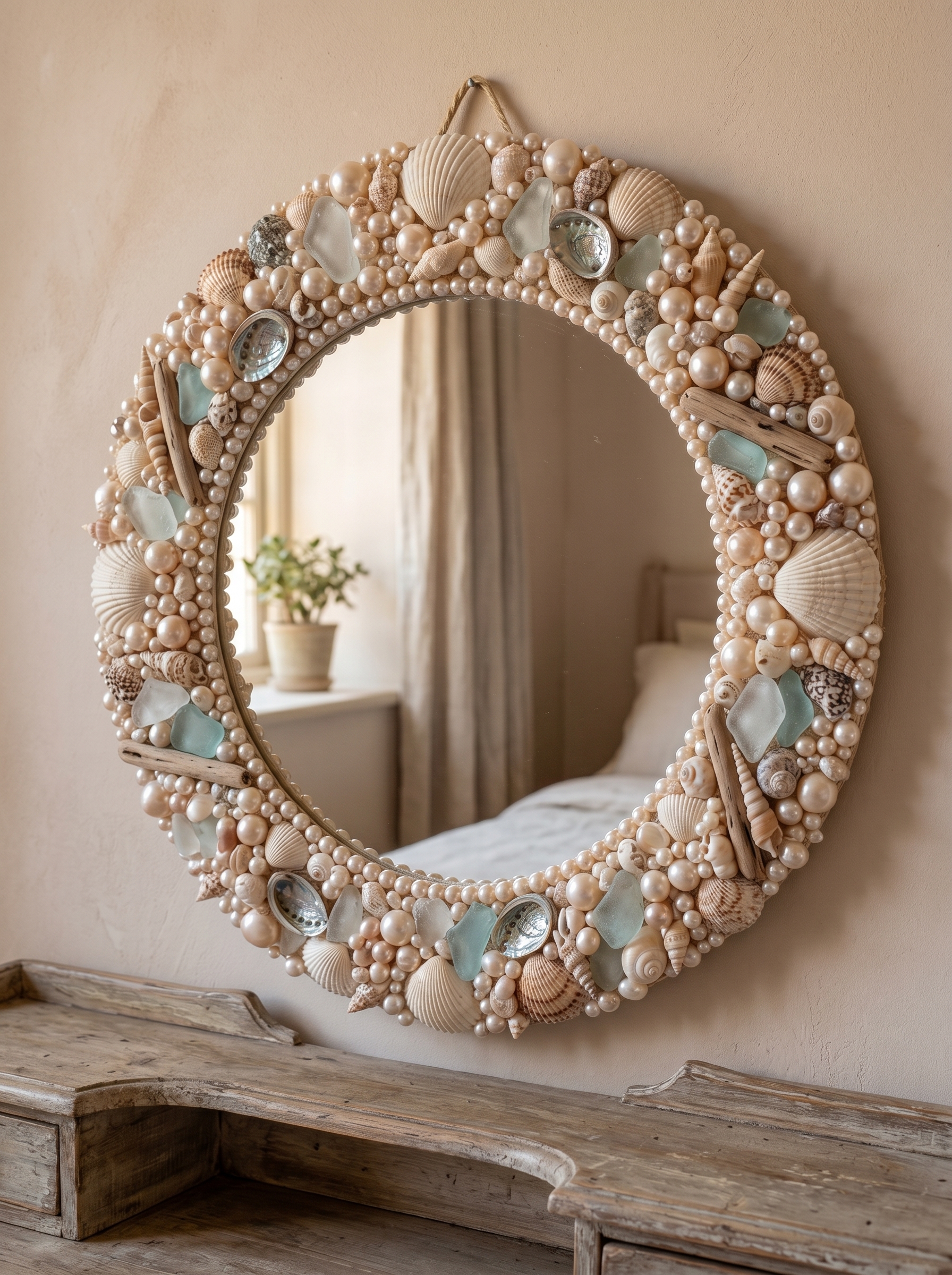 Pastel lavender DIY mirror with pearl accents, pink bows, floral details, star shapes, and cute vanity decor