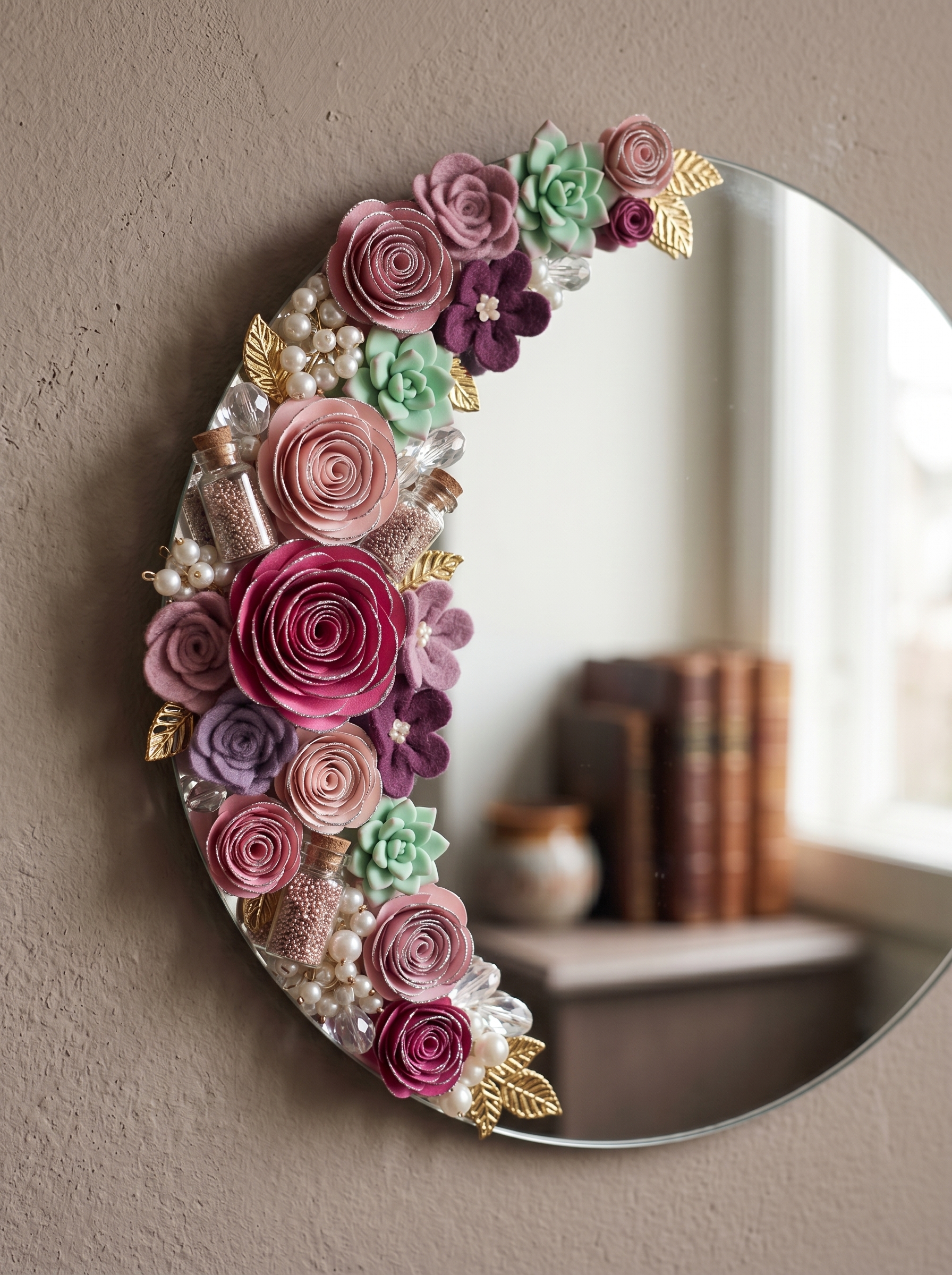 Wavy pastel DIY mirror frame with deep blue, mint green, lavender, purple layers, scalloped edges, and funky room decor