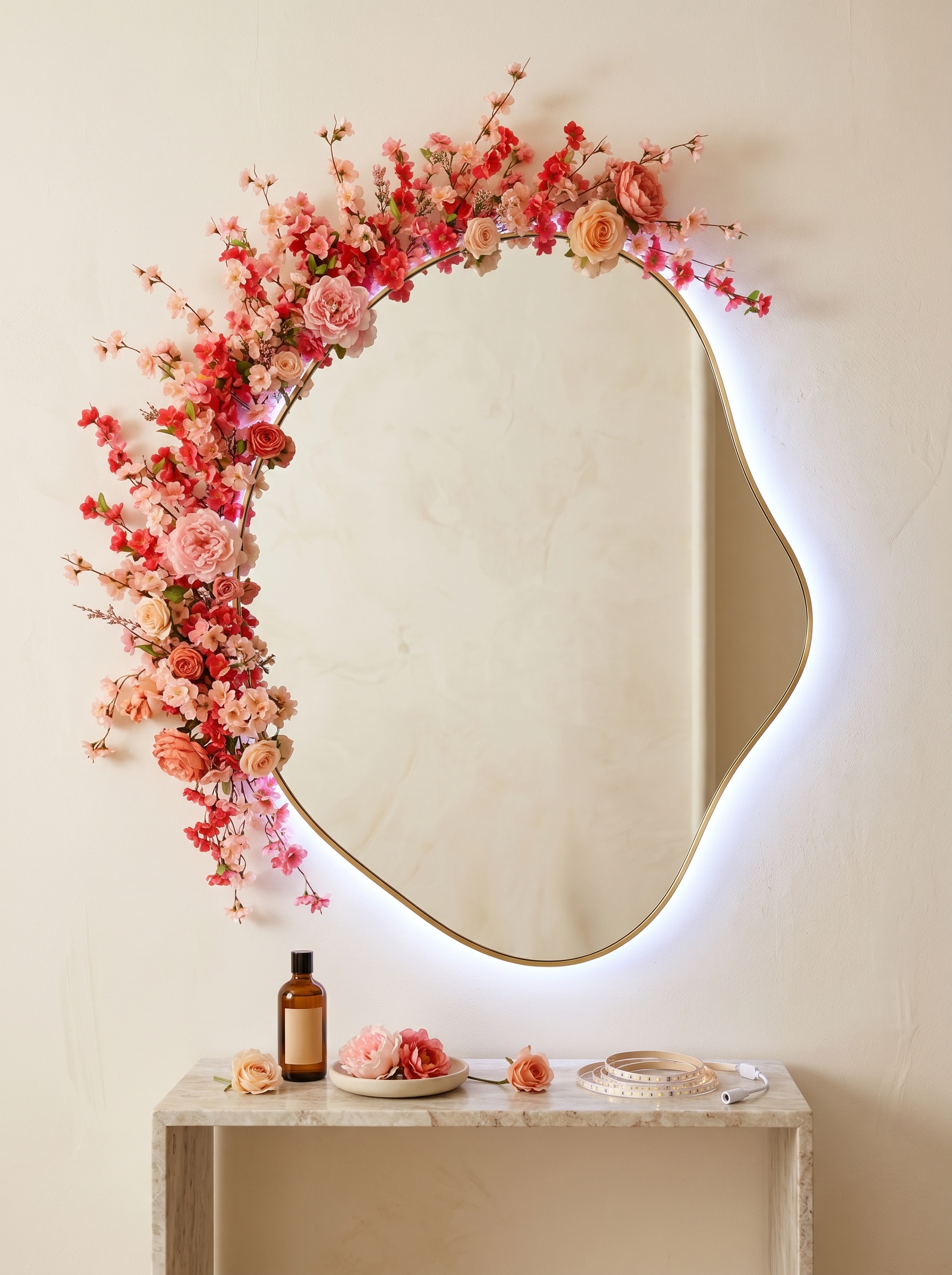 Macrame DIY mirror with fringe, woven rope, wooden beads, dried flowers, pampas grass, feathers, and boho wall decor